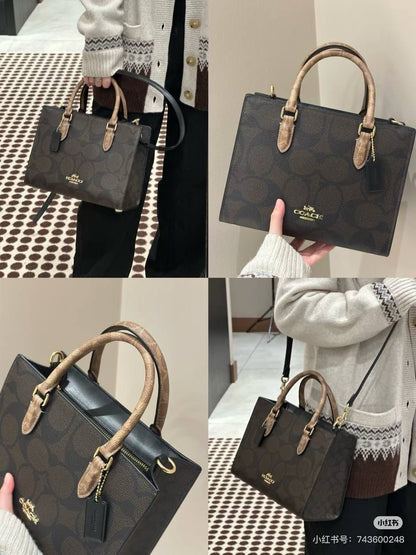 C-O-A-C-H Maggie Small Tote Women Bag – Blocked Signature Canvas (Brown Black)