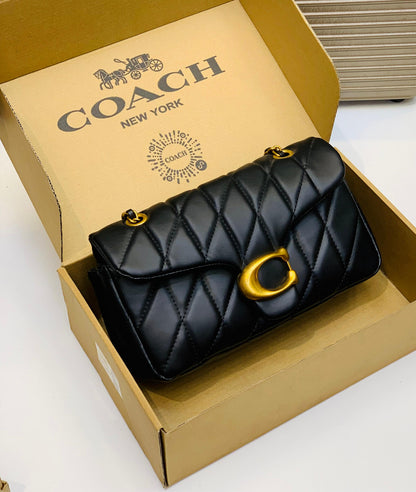 C-O-A-C-H QUILTED TABBY SHOULDER BAG 26 – Women Bag (Black with Golden C)