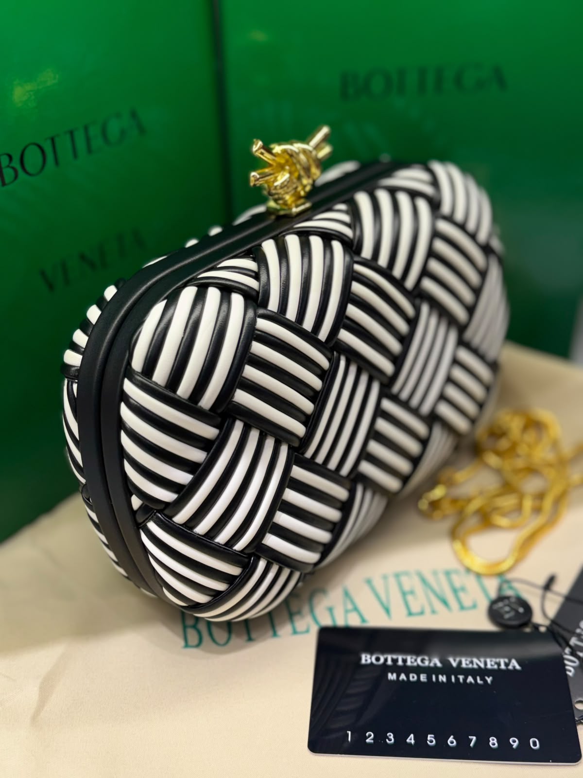 B-O-T-T-E-G-A V-E-N-E-T-A Intreccio Knotted Clutch – Luxury Evening Women Bag (Black & White)