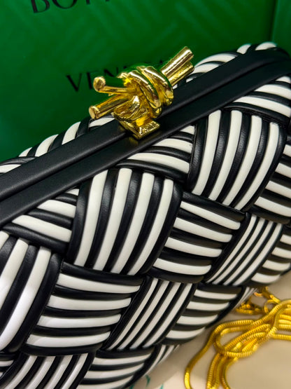 B-O-T-T-E-G-A V-E-N-E-T-A Intreccio Knotted Clutch – Luxury Evening Women Bag (Black & White)