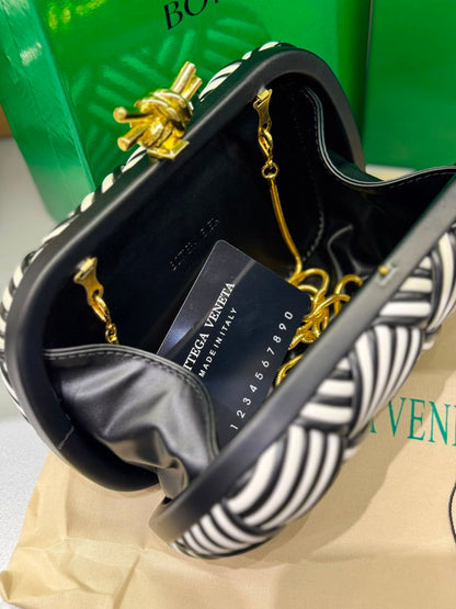 B-O-T-T-E-G-A V-E-N-E-T-A Intreccio Knotted Clutch – Luxury Evening Women Bag (Black & White)