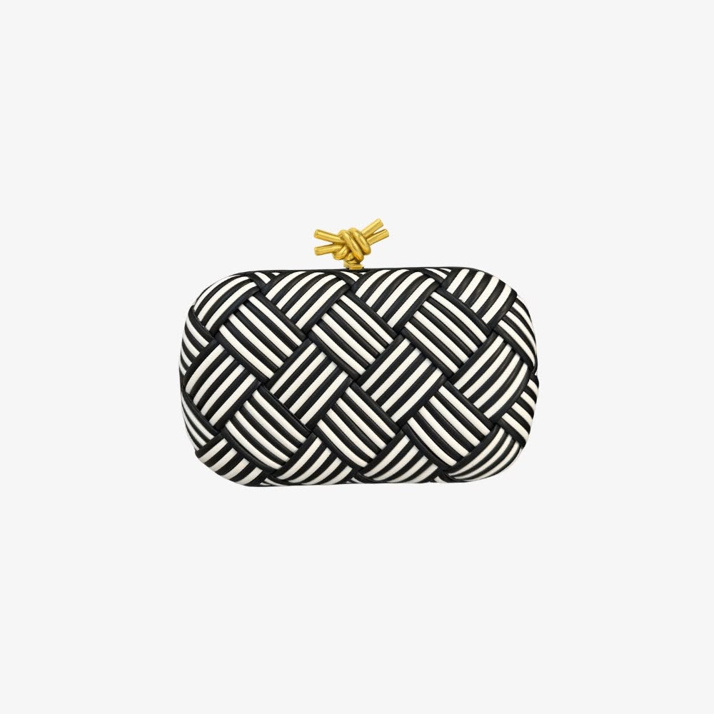 B-O-T-T-E-G-A V-E-N-E-T-A Intreccio Knotted Clutch – Luxury Evening Women Bag (Black & White)