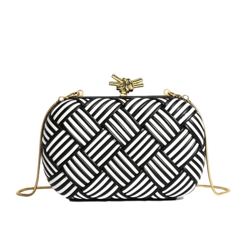 B-O-T-T-E-G-A V-E-N-E-T-A Intreccio Knotted Clutch – Luxury Evening Women Bag (Black & White)