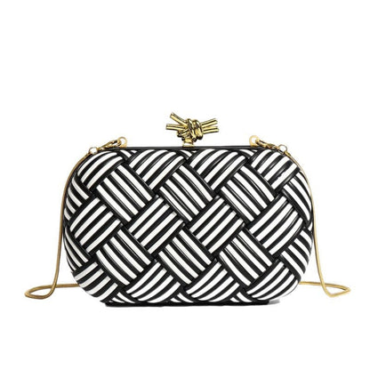 B-O-T-T-E-G-A V-E-N-E-T-A Intreccio Knotted Clutch – Luxury Evening Women Bag (Black & White)