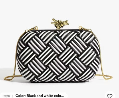 B-O-T-T-E-G-A V-E-N-E-T-A Intreccio Knotted Clutch – Luxury Evening Women Bag (Black & White)