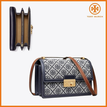 T-O-R-Y B-U-R-C-H T Monogram Debossed Convertible Shoulder Bag – Premium Quality Women Bag | Complete Brand Packaging (Blue/Off White)