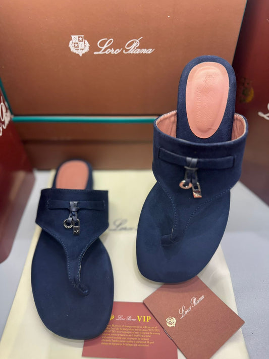 Loro Piana Summer Charms Walk Suede Thong Sandals – Premium Women Footwear (Navy Blue)