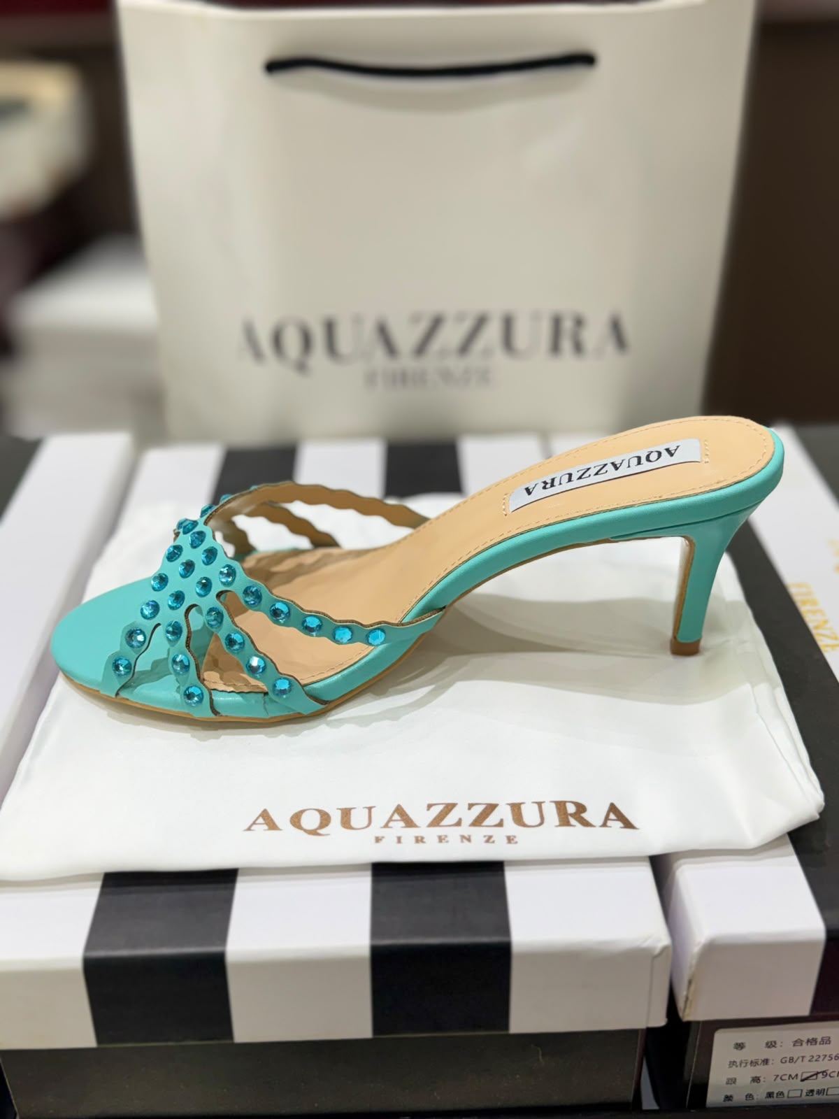 A-Q-U-A-Z-Z-U-R-A Tequila Mule 75 – Luxury Women Footwear (Aqua Blue)