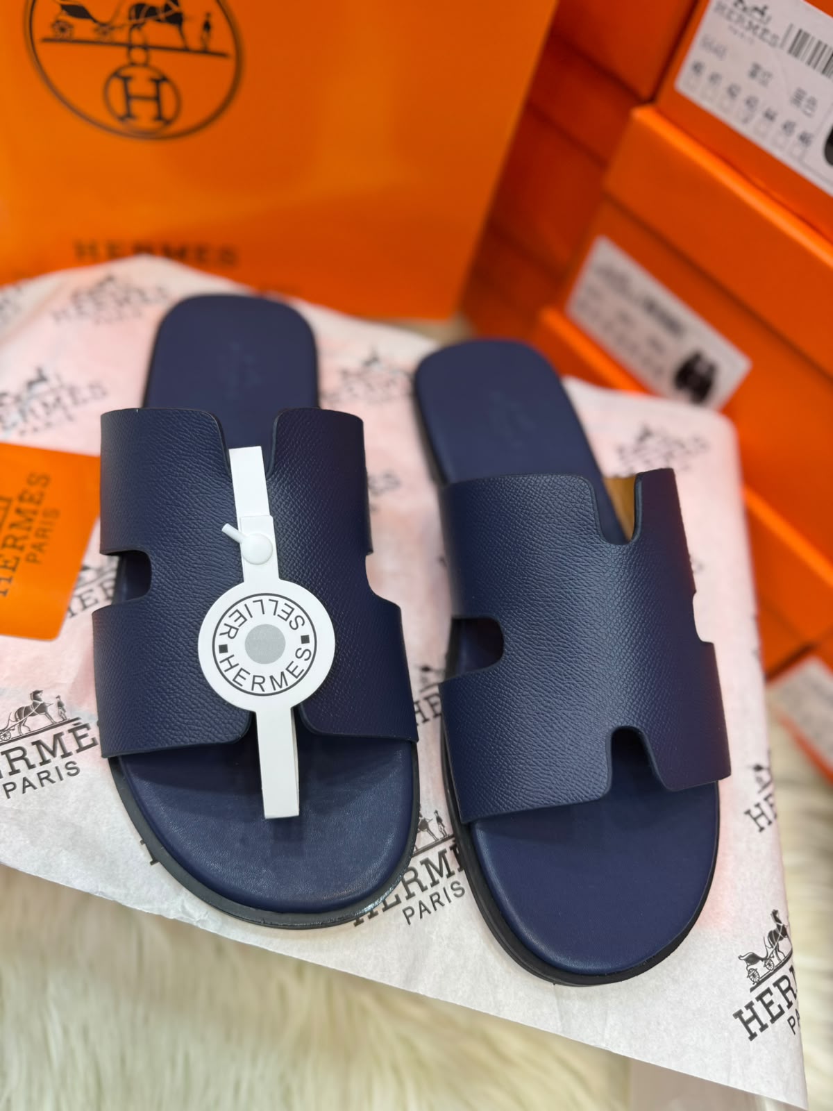 H-E-R-M-E-S Unisex Izmir Sandal – Premium Calfskin Designer Sandals (Blue)