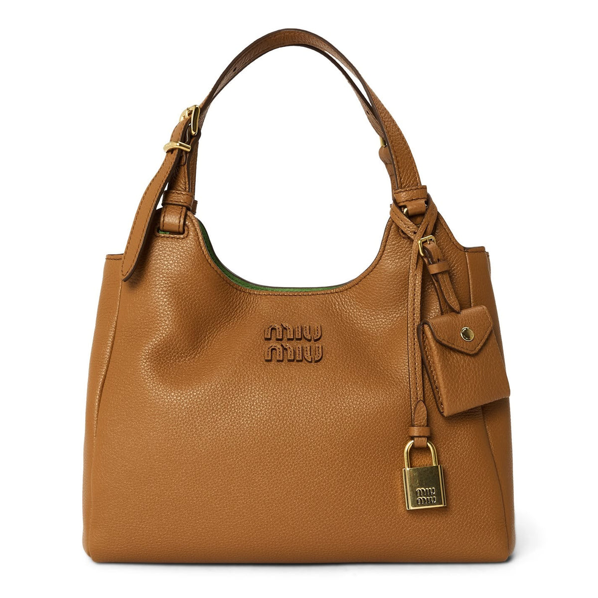 M-I-U M-I-U Leather Bag – Calfskin Travertine/Periwinkle | Gold-Tone Hardware (Brown)