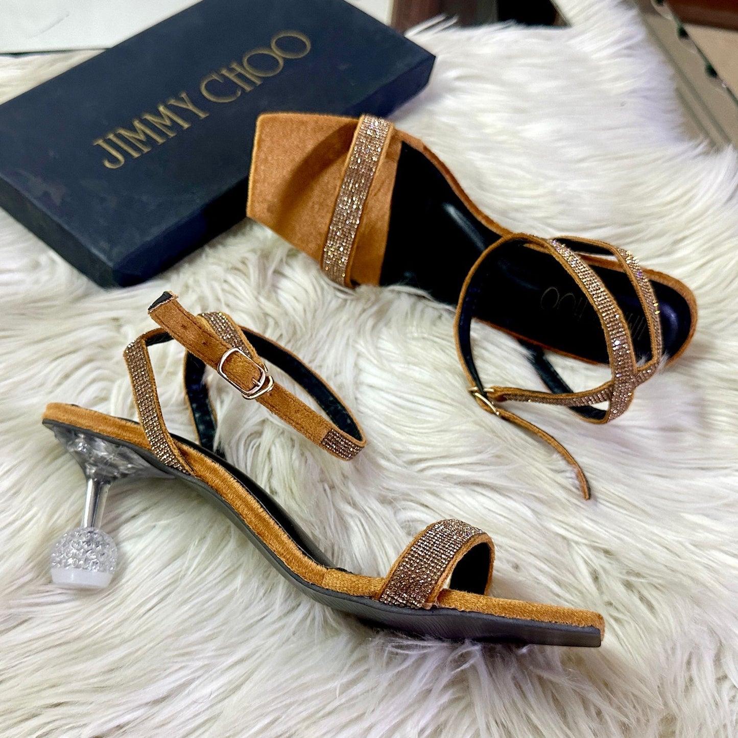 Jimmy Choo Transparent Heel – Elegant & Modern (Golden)