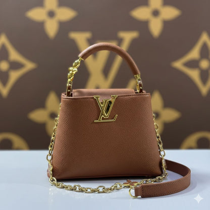 L-O-U-I-S V-U-I-T-T-O-N Capucines Mini – Premium Women Mini Bag with Chain Strap (Brown)