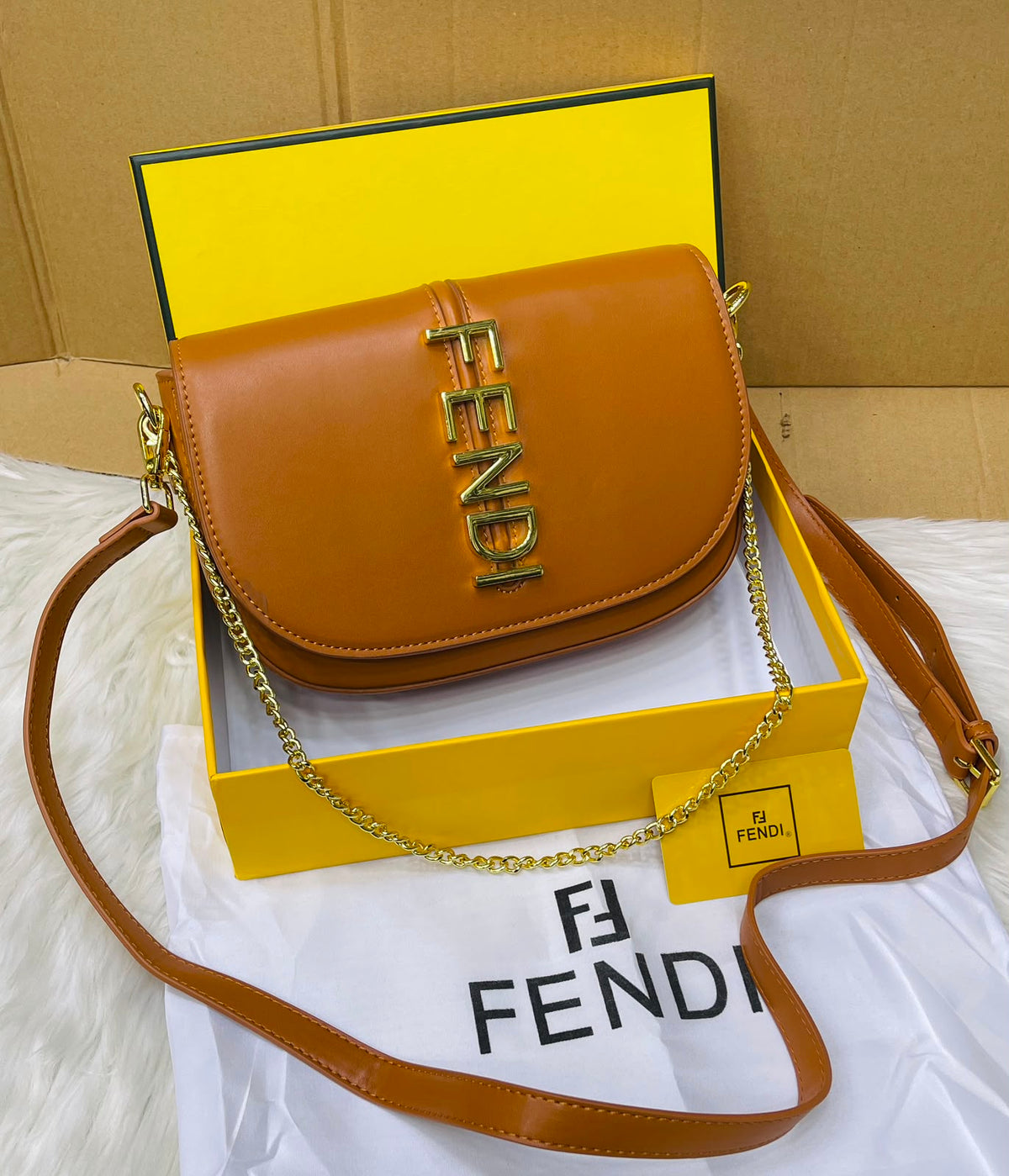 F-E-N-D-I Fendigraphy Wallet on Chain – Premium Quality Women Bag (Brown)
