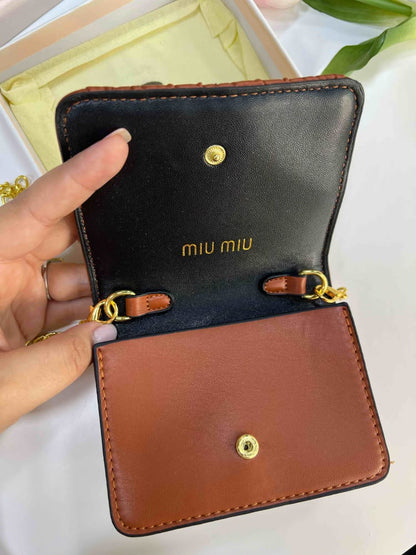 M-I-U M-I-U Morgan Card Case On A Chain – Luxury Women Bag (Brown)