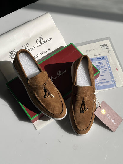 L-O-R-O P-I-A-N-A Summer Charms Walk Loafers – Premium Suede Unisex Shoes (Brown)