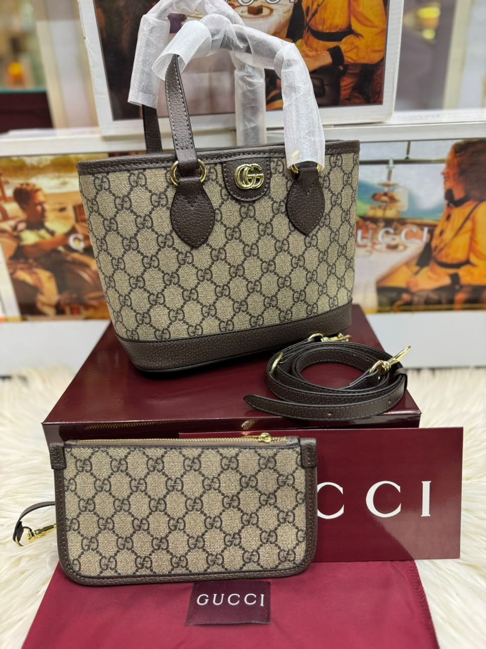 G-U-C-C-I Ophidia Mini Tote Bag – Premium Quality Women Bag | Brand Double Box & Dust Bag (Brown Beige)