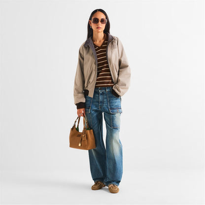 M-I-U M-I-U Leather Bag – Calfskin Travertine/Periwinkle | Gold-Tone Hardware (Brown)