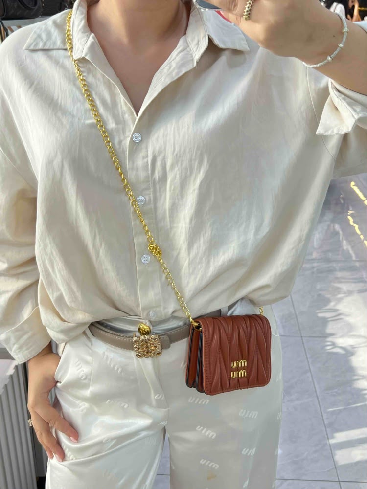 M-I-U M-I-U Morgan Card Case On A Chain – Luxury Women Bag (Brown)