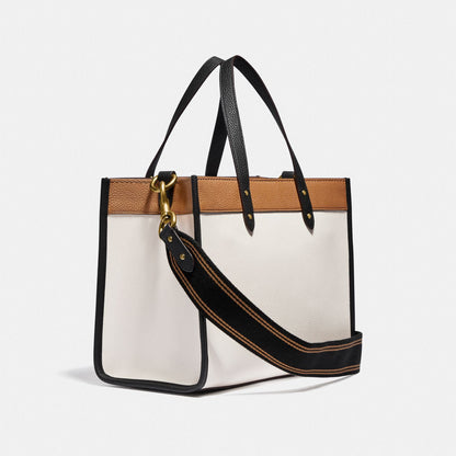 C-O-A-C-H FIELD TOTE 30 COLORBLOCK WITH BADGE – Women Bag (White with Brown)