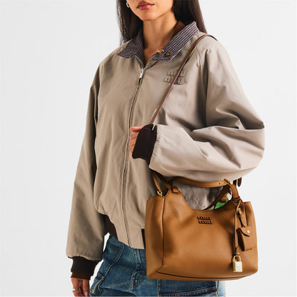M-I-U M-I-U Leather Bag – Calfskin Travertine/Periwinkle | Gold-Tone Hardware (Brown)