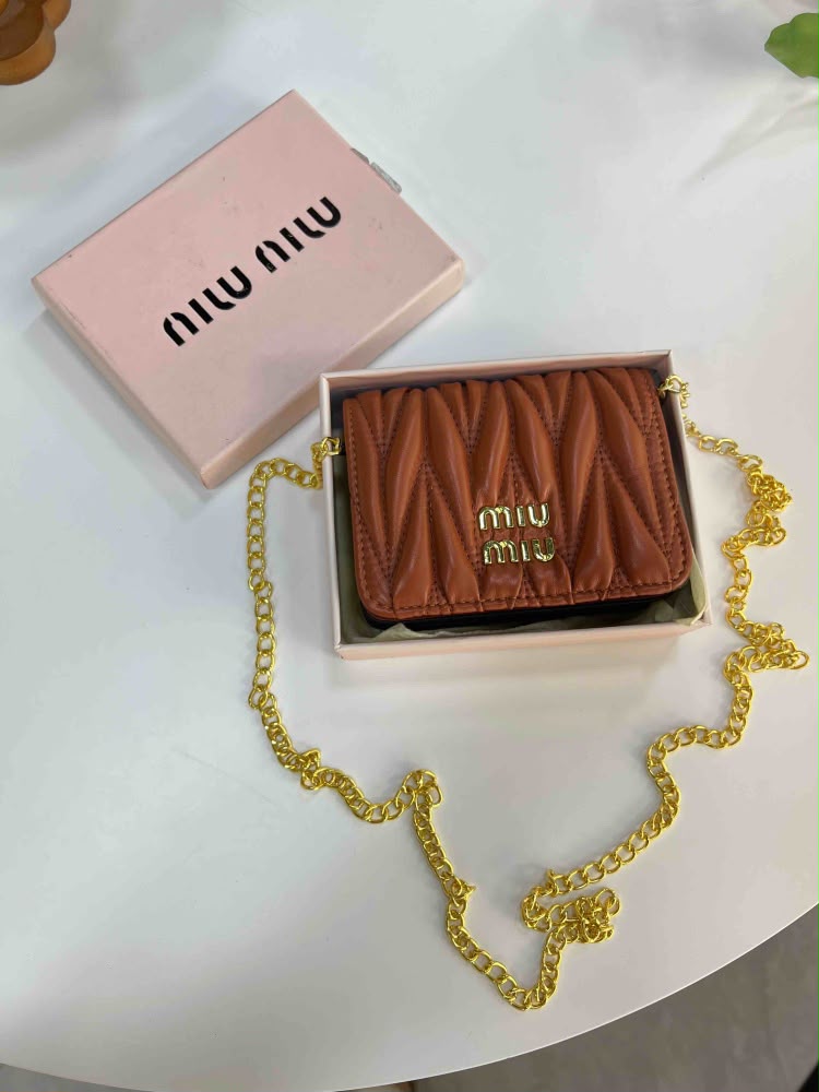 M-I-U M-I-U Morgan Card Case On A Chain – Luxury Women Bag (Brown)