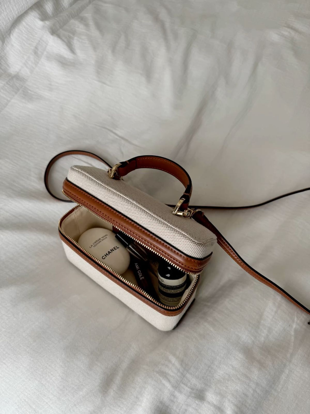 ZARA Crossbody Women Bag with Long Belt – Brand Box Packaging (Off White Brown)