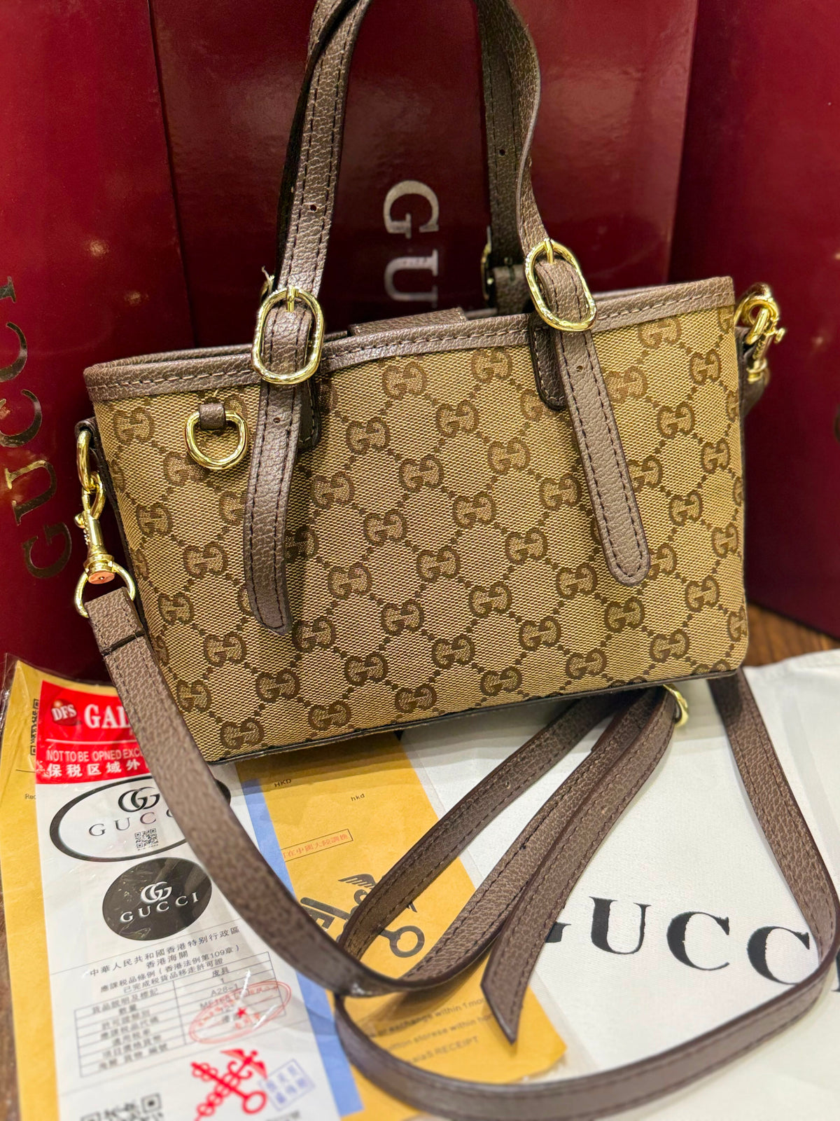 G-U-C-C-I GG Emblem Mini Bag – Luxury Women Bag (Chocolate Brown)