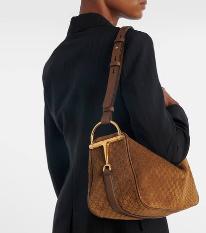 G-U-C-C-I Half Horsebit Medium Shoulder Bag – Premium Quality Women Bag | Brand Box Packaging (Brown)
