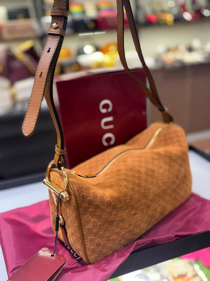 G-U-C-C-I Half Horsebit Medium Shoulder Bag – Premium Quality Women Bag | Brand Box Packaging (Brown)