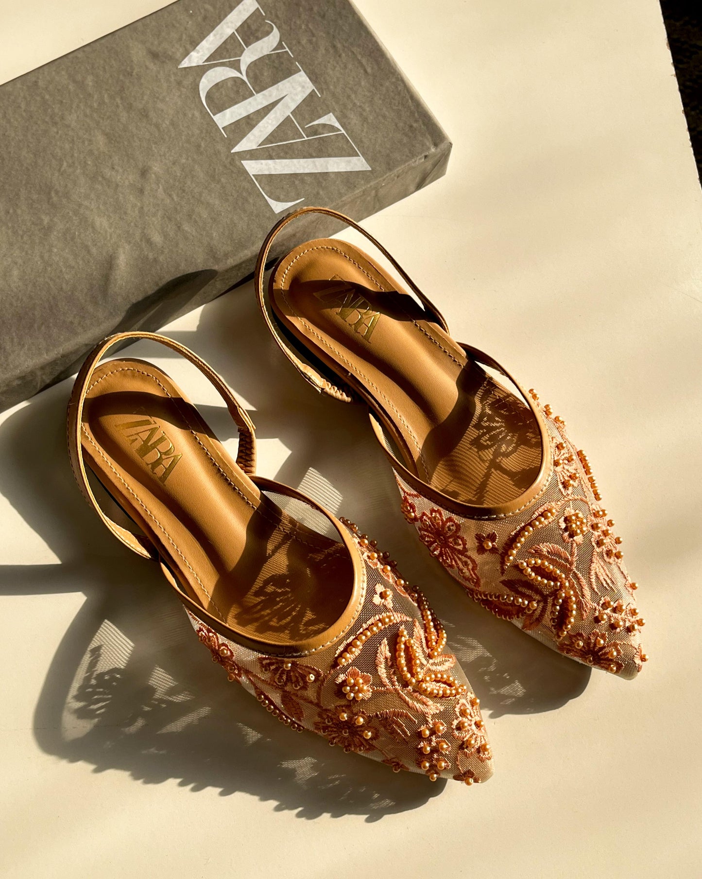 Z-A-R-A EMBROIDERY NET FLAT PUMP – WOMEN SHOES (Brown)