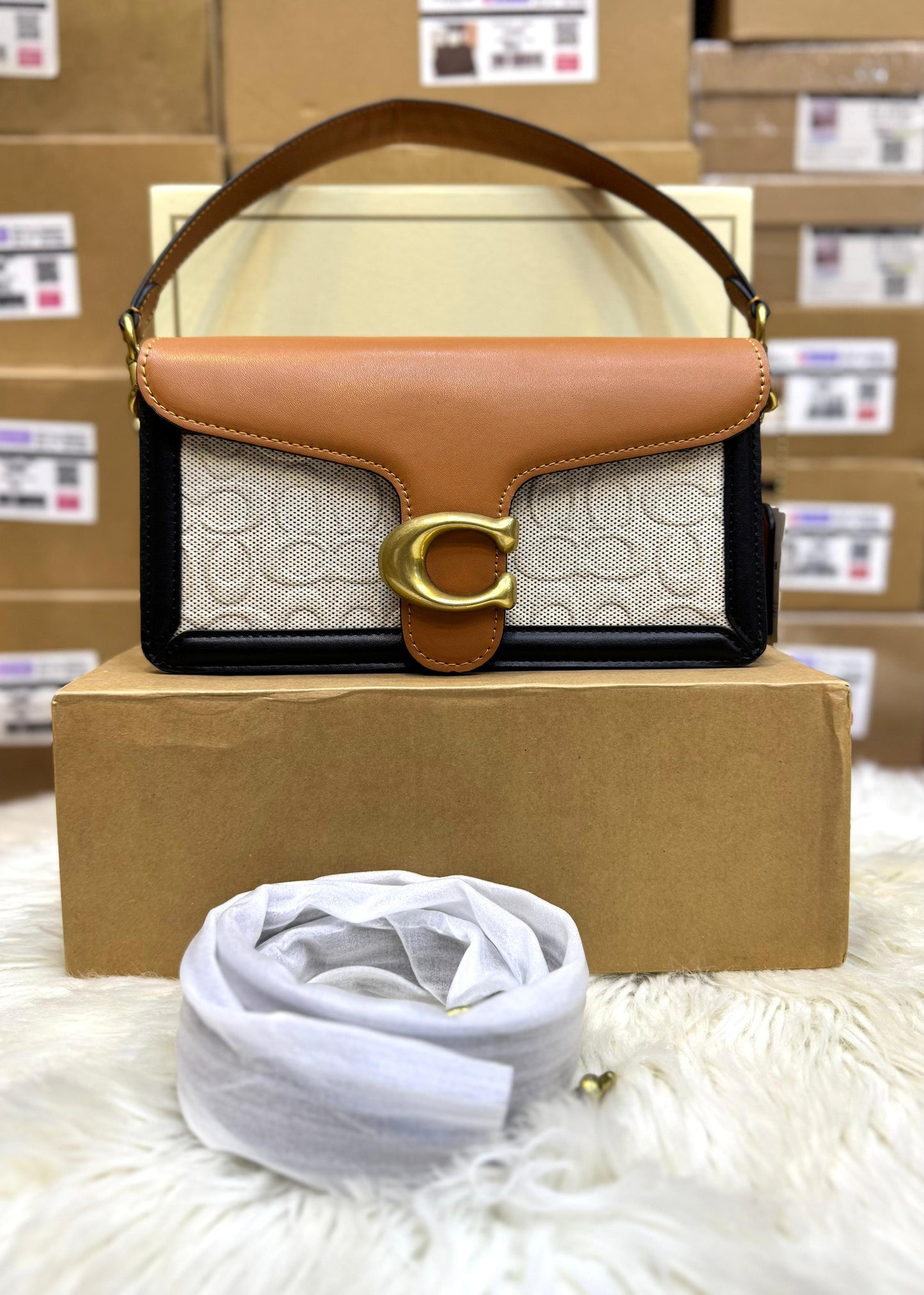 C-O-A-C-H Tabby Shoulder Bag 26 – Blocked Signature Canvas Women Shoulder Bag (Brown with Off White)