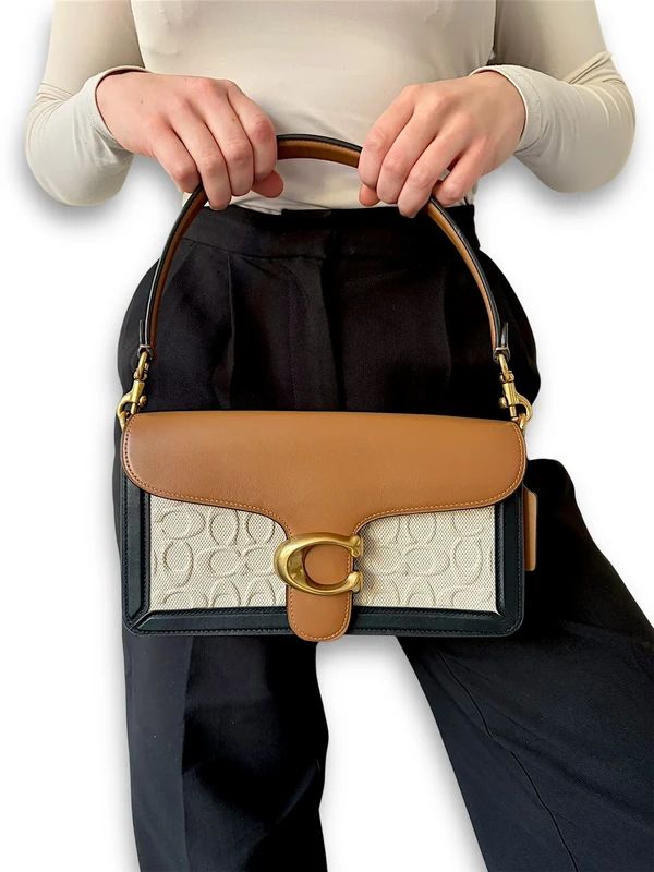 C-O-A-C-H Tabby Shoulder Bag 26 – Blocked Signature Canvas Women Shoulder Bag (Brown with Off White)