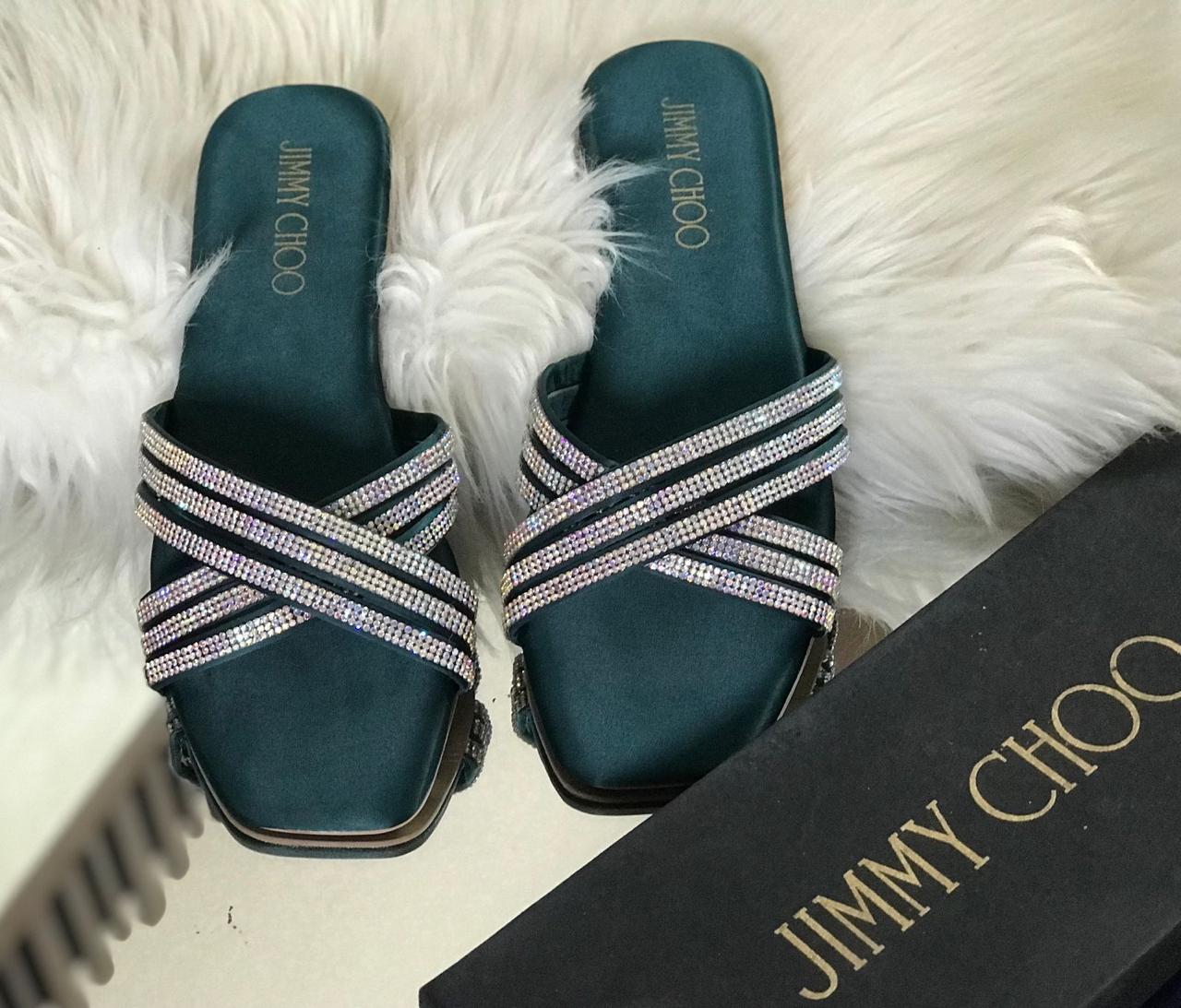 Jimmy Choo Women Slippers – Luxury & Comfort Combined (Green)