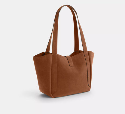 C-O-A-C-H Hadley Turnlock Tote – Elegant Luxe Women Bag (Brown Suede)