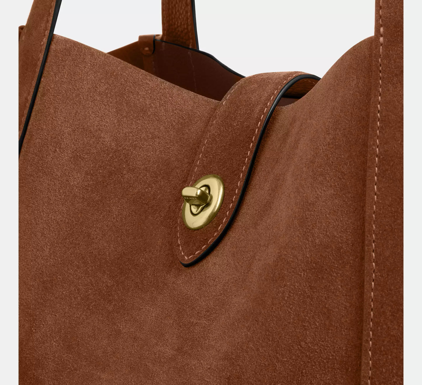 C-O-A-C-H Hadley Turnlock Tote – Elegant Luxe Women Bag (Brown Suede)