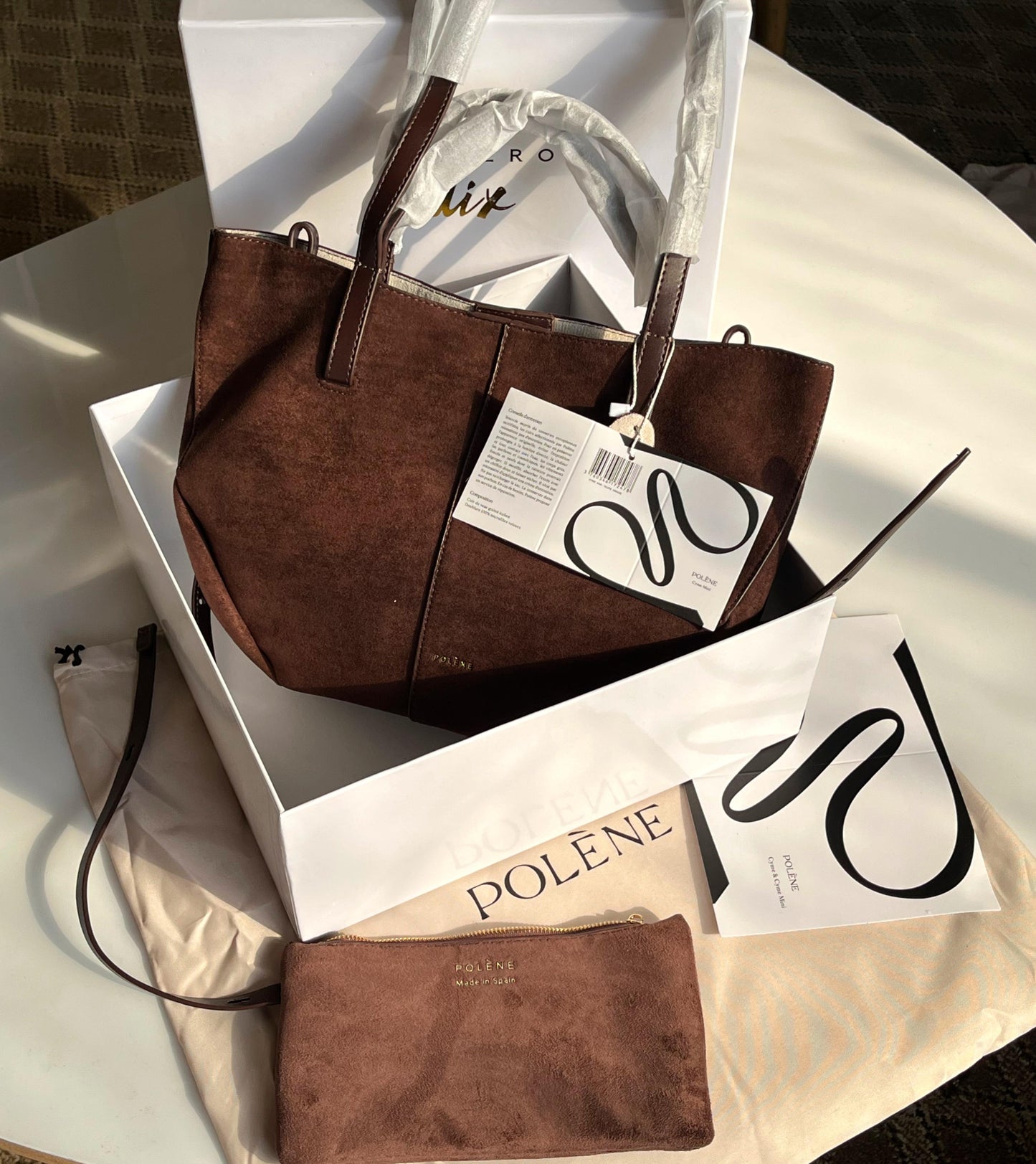 P-O-L-È-N-E Cyme Suede Leather Handbag – Premium Women Bag (Chocolate Brown)