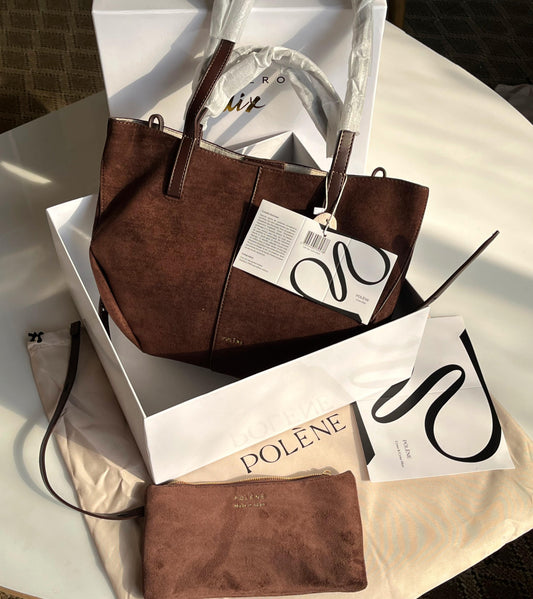 P-O-L-È-N-E Cyme Suede Leather Handbag – Premium Women Bag (Chocolate Brown)