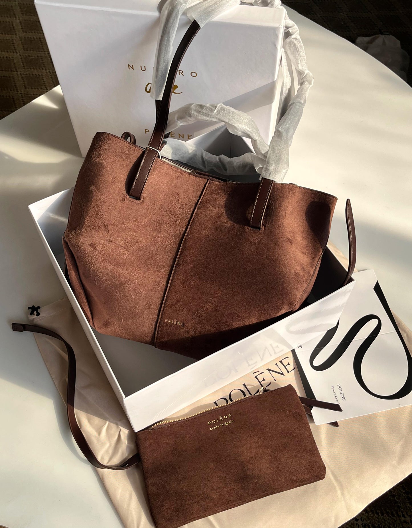 P-O-L-È-N-E Cyme Suede Leather Handbag – Premium Women Bag (Chocolate Brown)