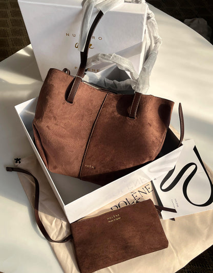 P-O-L-È-N-E Cyme Suede Leather Handbag – Premium Women Bag (Chocolate Brown)