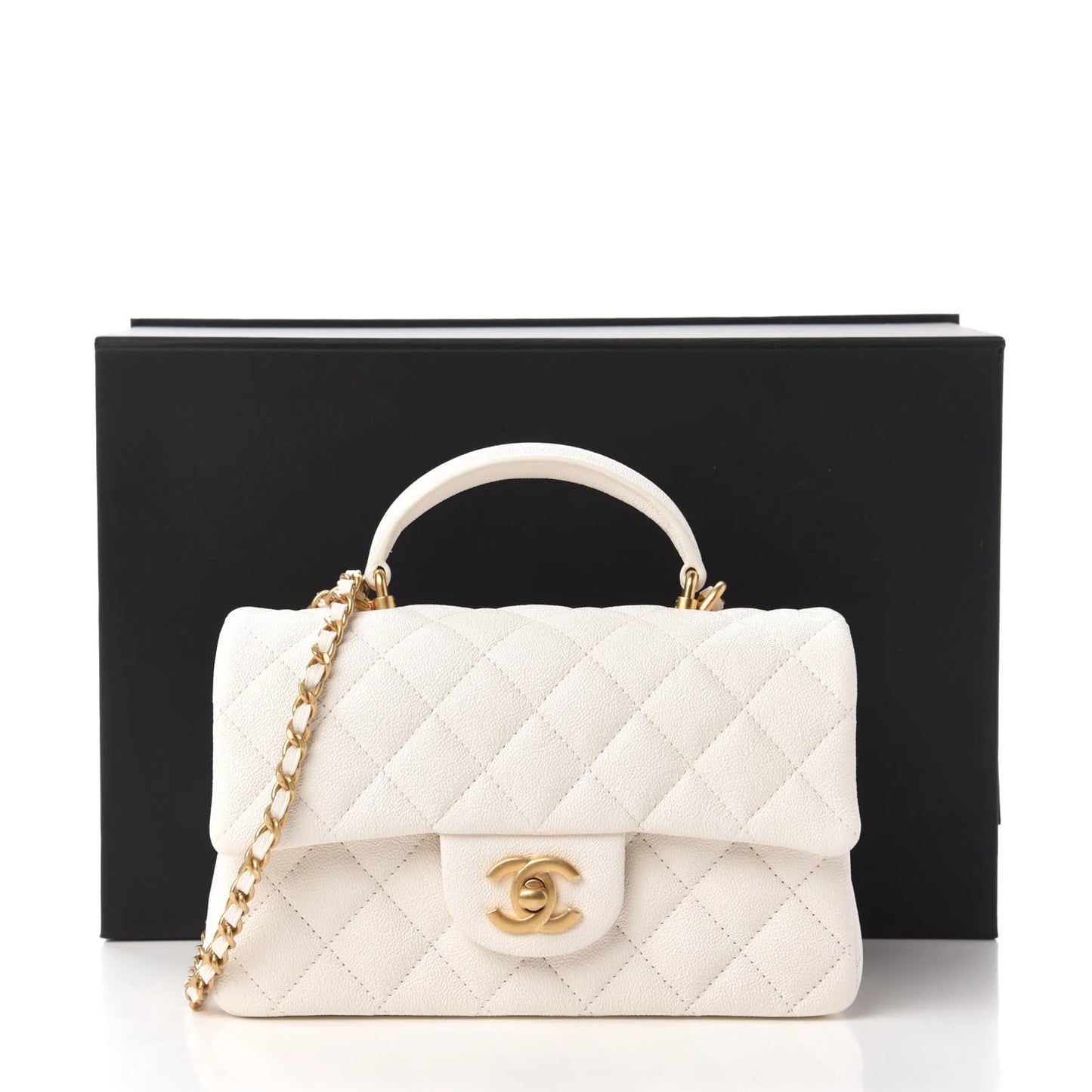 C-H-A-N-E-L Quilted Mini Top Handle Rectangular Flap Bag – Luxury Women Bag (White)