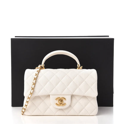 C-H-A-N-E-L Quilted Mini Top Handle Rectangular Flap Bag – Luxury Women Bag (White)