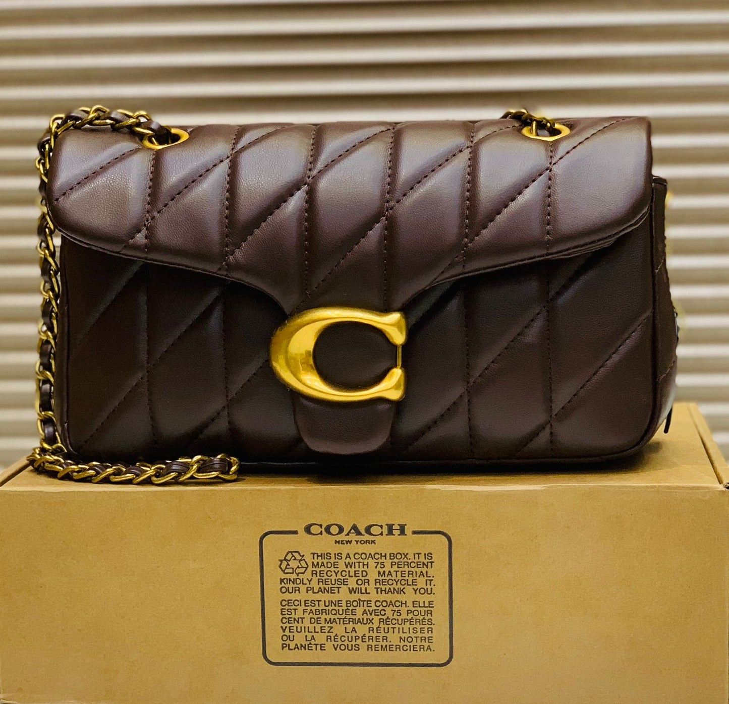 C-O-A-C-H QUILTED TABBY SHOULDER BAG 26 – Women Bag (Dark Brown with Golden C)