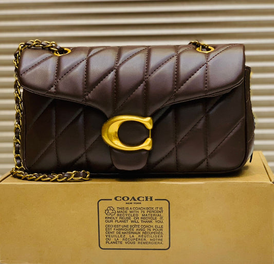 C-O-A-C-H QUILTED TABBY SHOULDER BAG 26 – Women Bag (Dark Brown with Golden C)