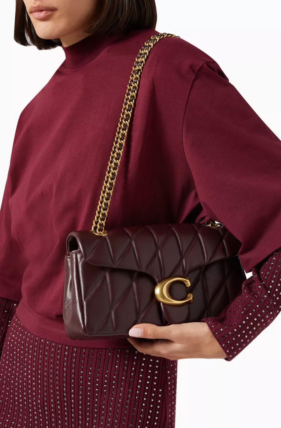 C-O-A-C-H QUILTED TABBY SHOULDER BAG 26 – Women Bag (Dark Brown with Golden C)
