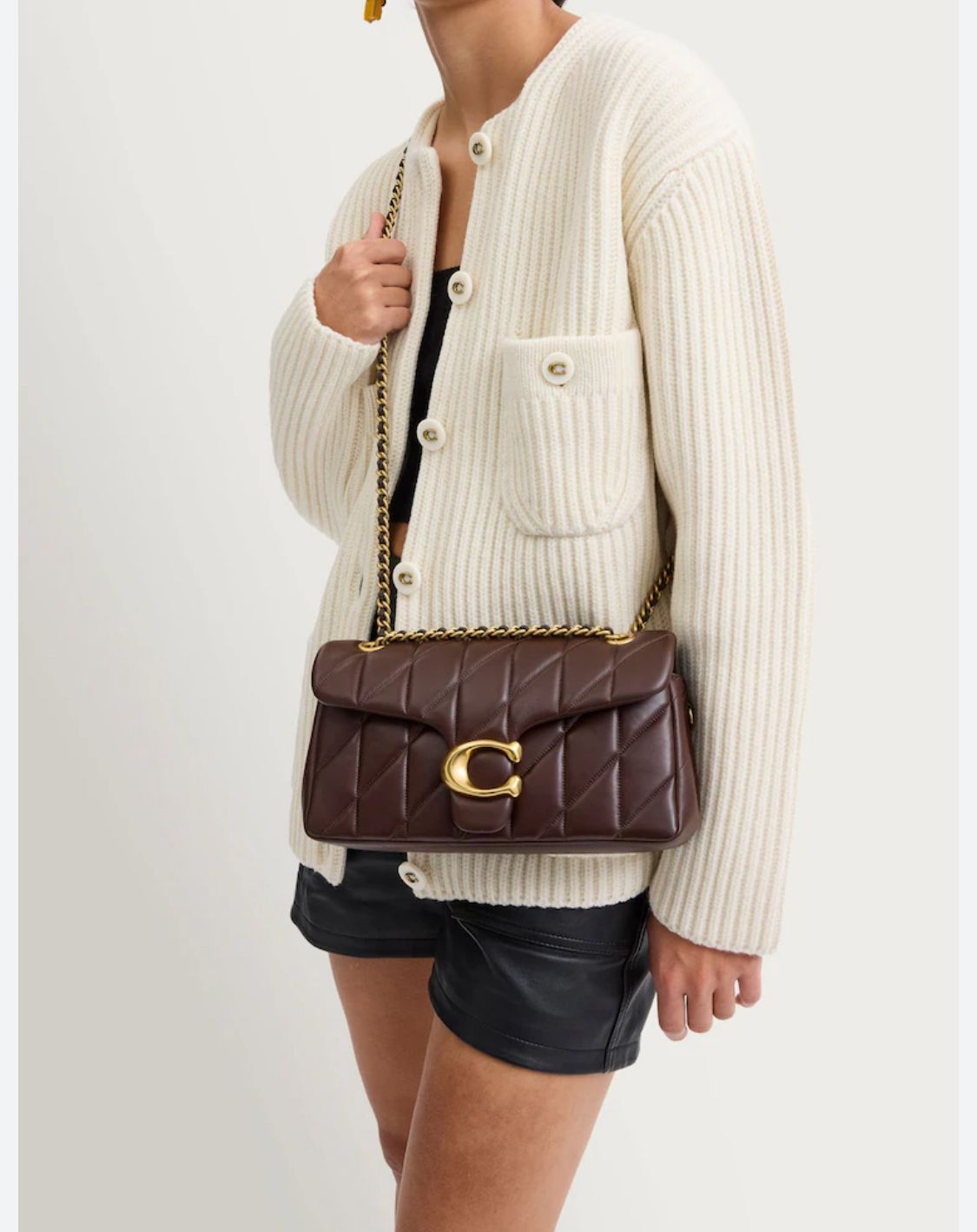 C-O-A-C-H QUILTED TABBY SHOULDER BAG 26 – Women Bag (Dark Brown with Golden C)