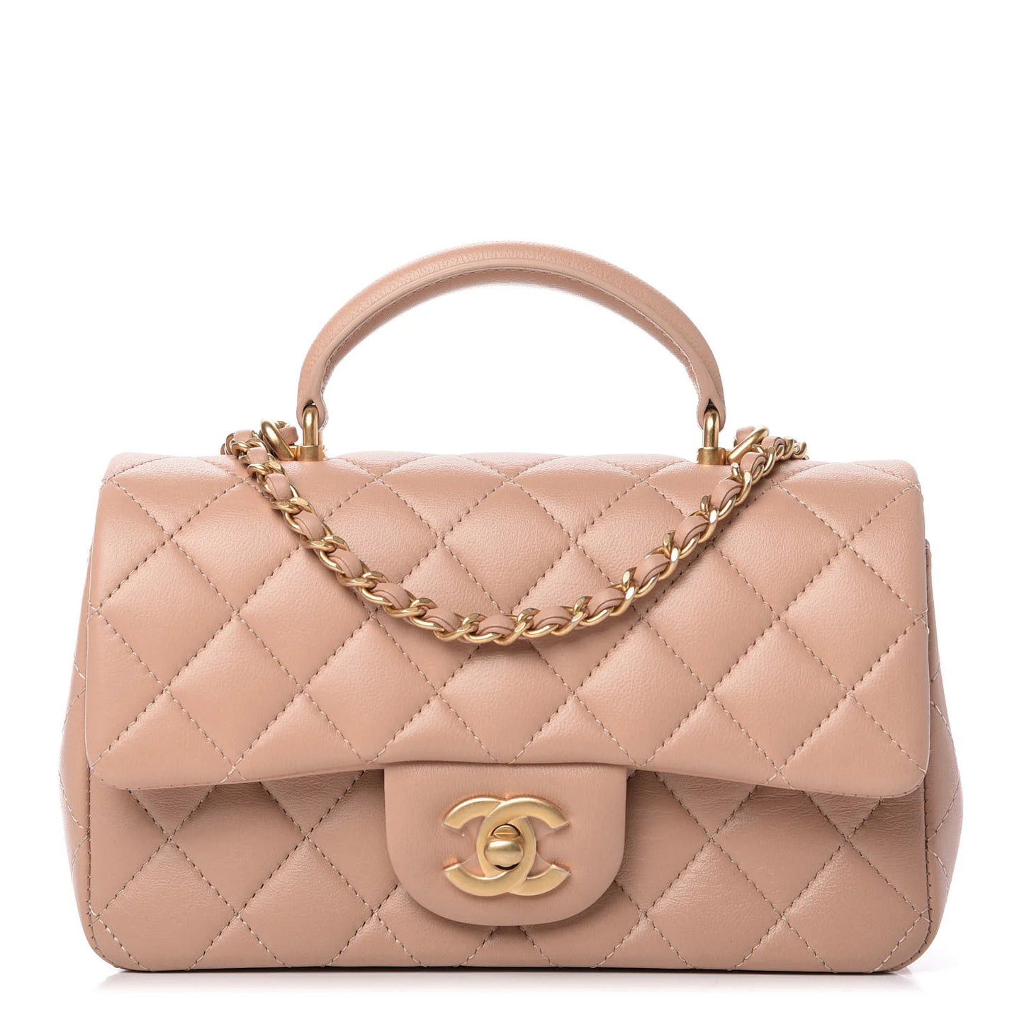 C-H-A-N-E-L Quilted Mini Top Handle Rectangular Flap Bag – Luxury Women Bag (Peach/Beige)