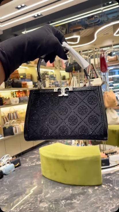 T-O-R-Y B-U-R-C-H Eleanor T Monogram Hotfix Mini Satchel – Signature Luxe Women Bag (Black)