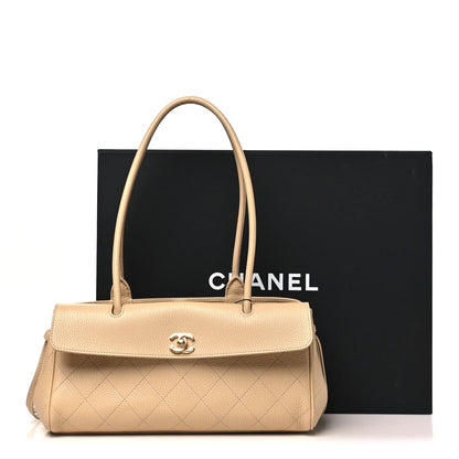 C-H-A-N-E-L Grained Calfskin Stitched Urban Essentials Shopping Bag | Gold Hardware | Luxury Women Bag (Cream)