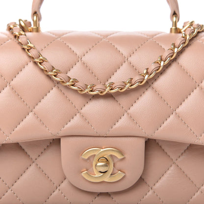 C-H-A-N-E-L Quilted Mini Top Handle Rectangular Flap Bag – Luxury Women Bag (Peach/Beige)