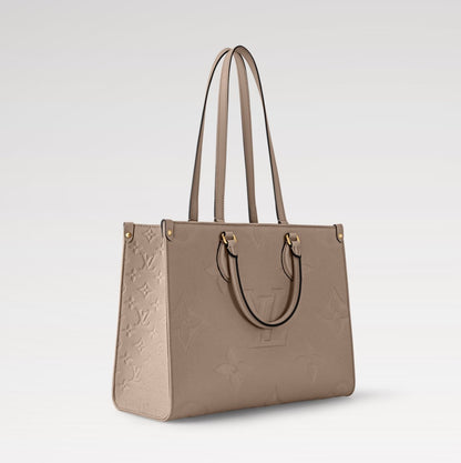 L-O-U-I-S V-U-I-T-T-O-N OnTheGo Handbag with Pouch – 2PC Luxe Women Bag Set (Beige)